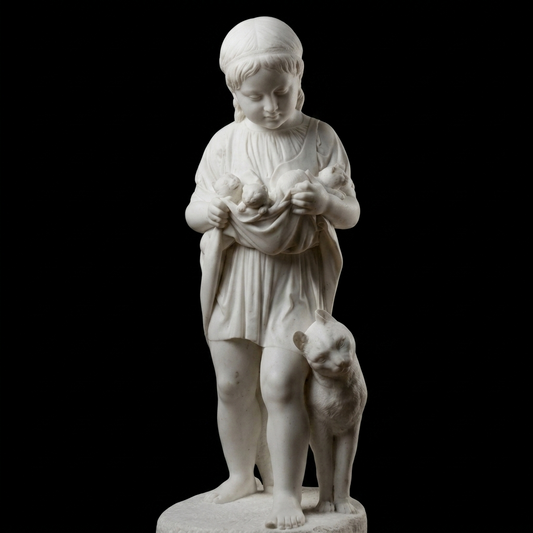 A Little Girl With Kittens Jens Adolf Jerichau Natural Marble Statue