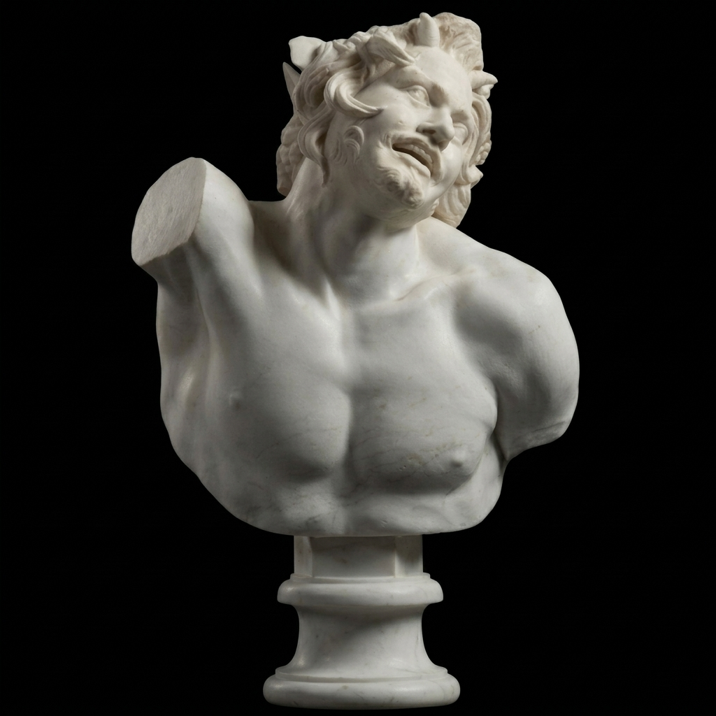 Bust of a Drunken Satyr Natural Marble Statue