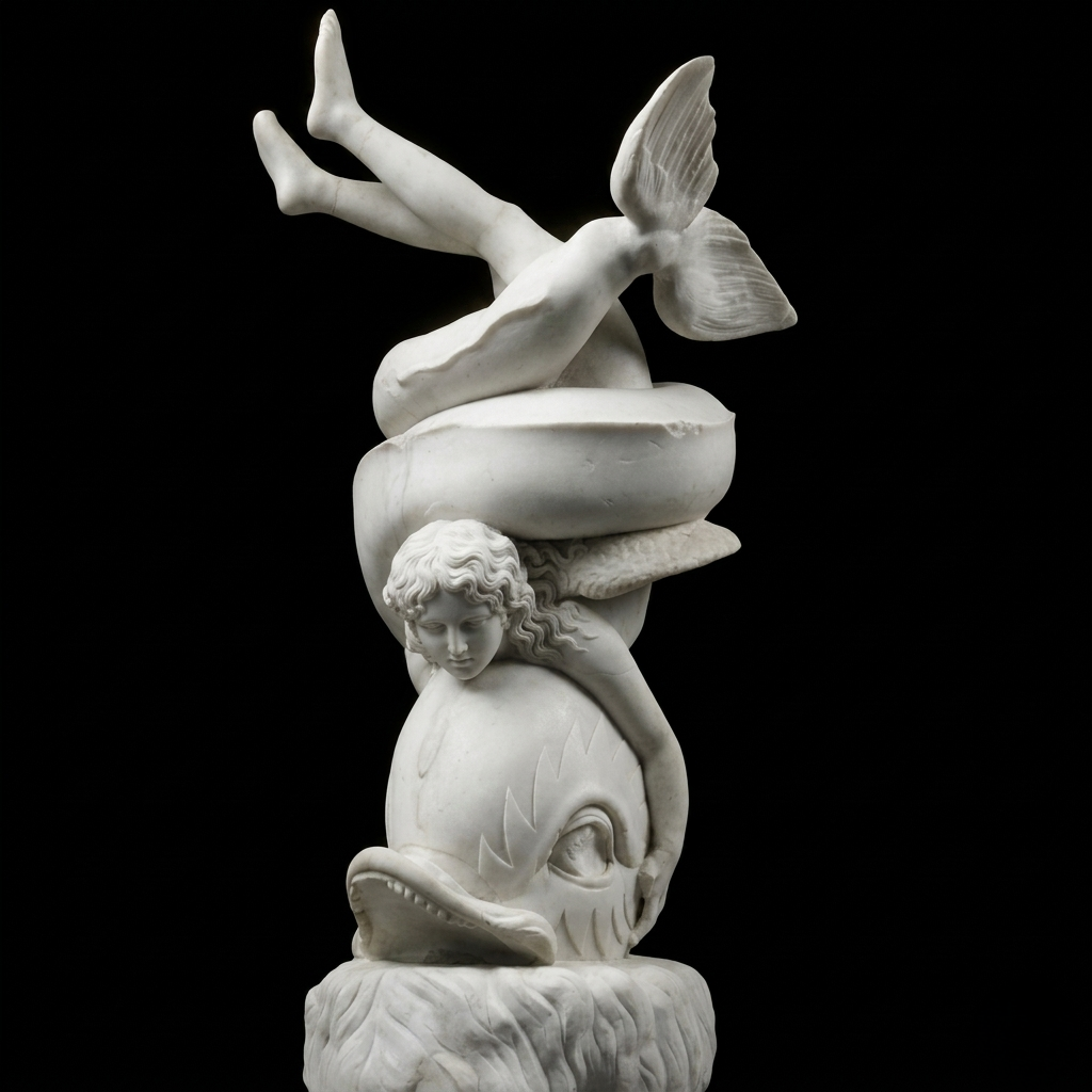 Group of Eros with a dolphin Natural Marble Statue