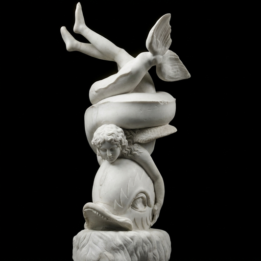 Group of Eros with a dolphin Natural Marble Statue