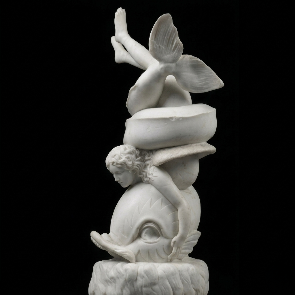 Group of Eros with a dolphin Natural Marble Statue