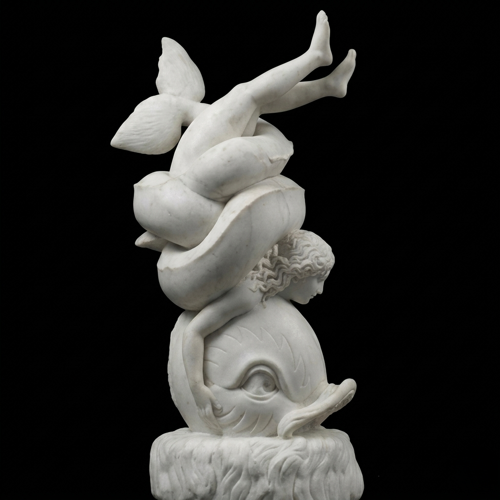 Group of Eros with a dolphin Natural Marble Statue
